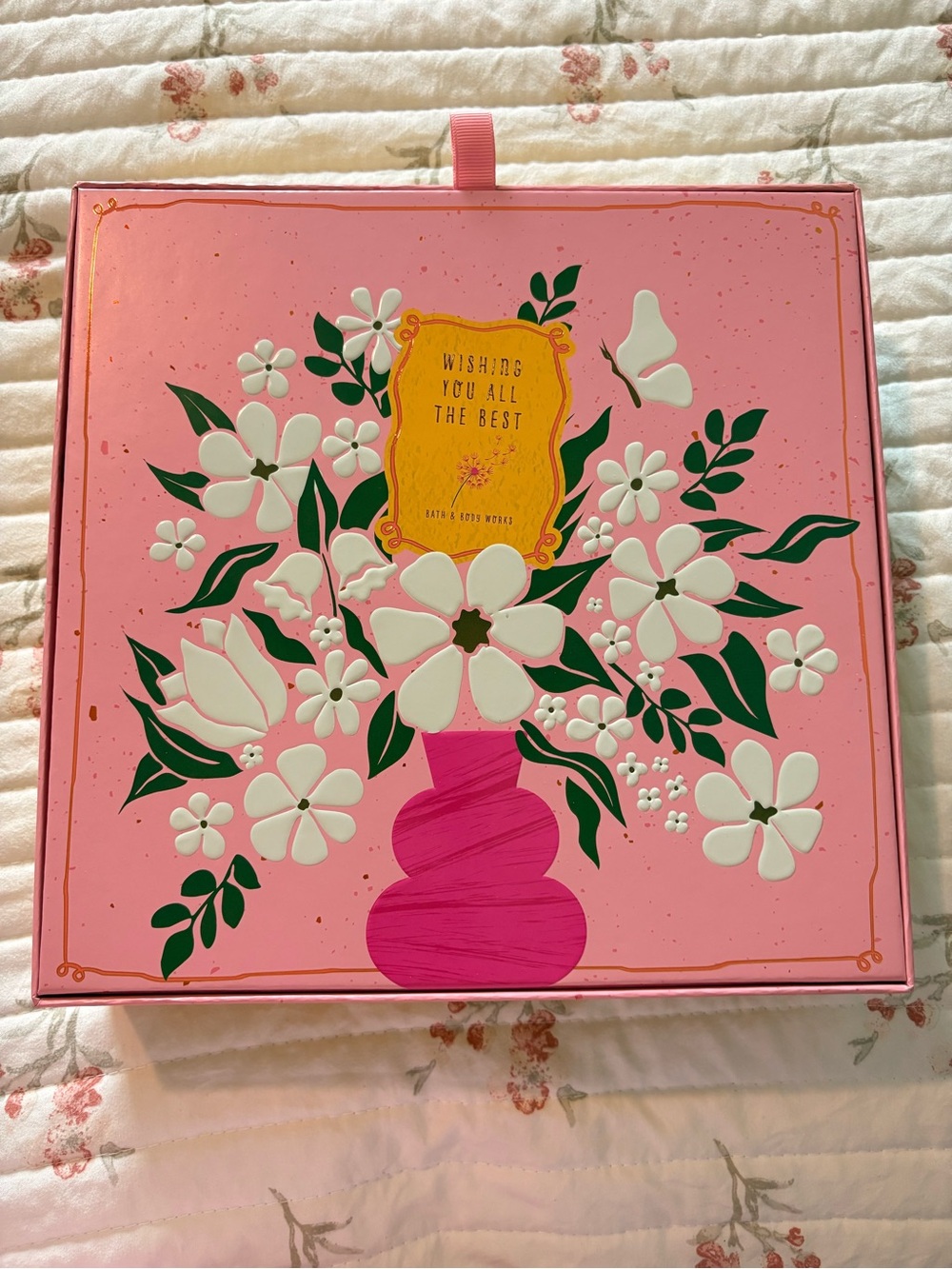Bath & Body Works Pink Floral Gift Box with White Flowers